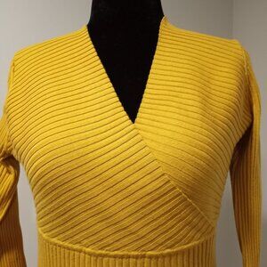 CYRUS MUSTARD YELLOW SWEATER WITH WRAP CROSSOVER UPPER WOMEN XL